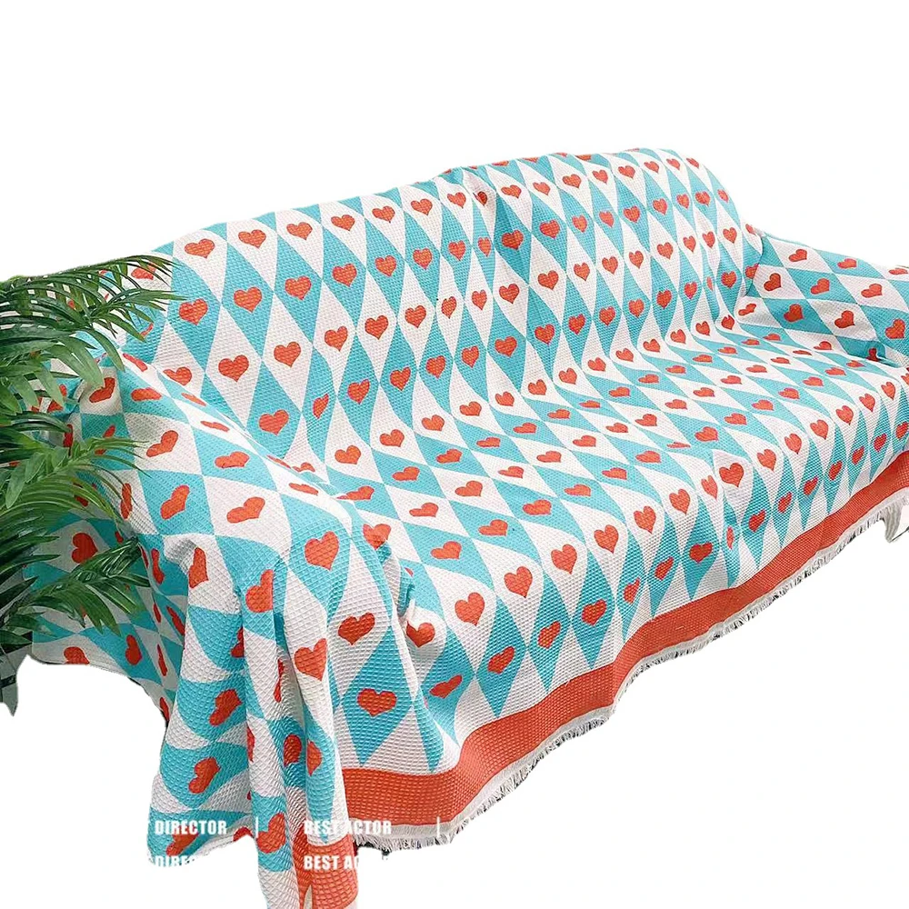 Чехол на диван и стул с сердечным узором тканое одеяло для пикника путешествий