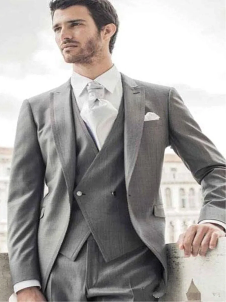 

Customize Groom Tuxedos Grey Men's Suit Jacket Blazers Halloween Costume Elegant For Luxury Man Suit's For Wedding 241