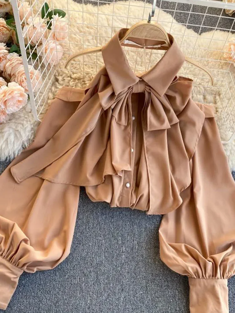 Блузка женская демисезонная с лямкой на шее и бантом