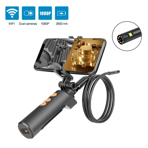 Ручная эндоскопическая камера с двойным объективом, Водонепроницаемая камера 1080P, промышленный Бороскоп с фотозажимом, инспектор гибких кабелей
