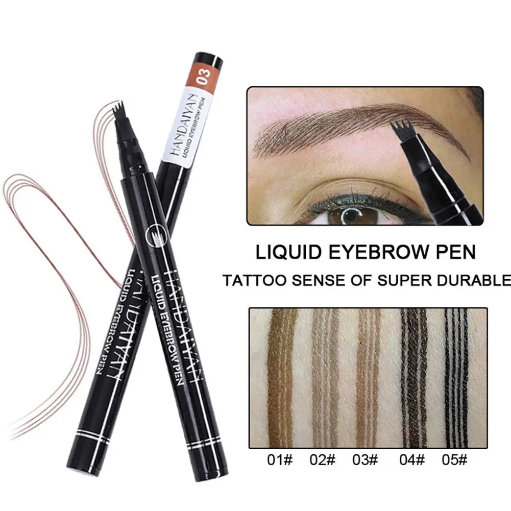 

Eyebrow Pen Waterproof 4 Fork Tip Eyebrow Tattoo Pencil Long Lasting Natural Dark Brown Liquid Eye Brow Pencil Makeup Tool