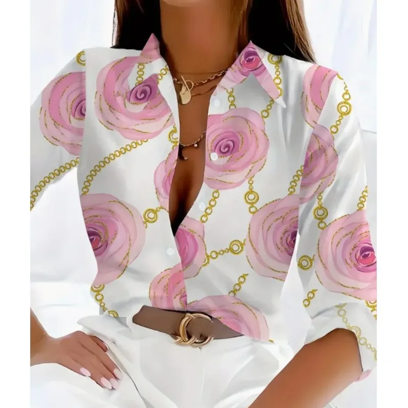 Любовь принт новая женская рубашка с длинными рукавами и лацканами на пуговицах