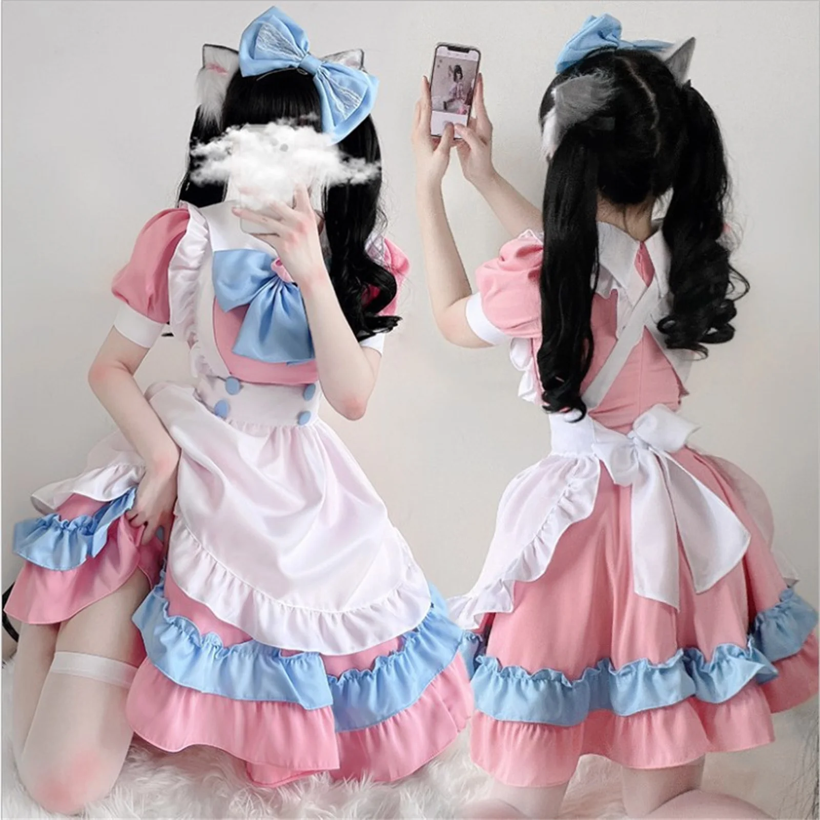 

Kawaii Lolita Anime Maid Outfit Pink + Blue Cosplay Maid Outfit Lolita Skirt Costume Cute Japanese Cosplay Costume Anime Outfit
