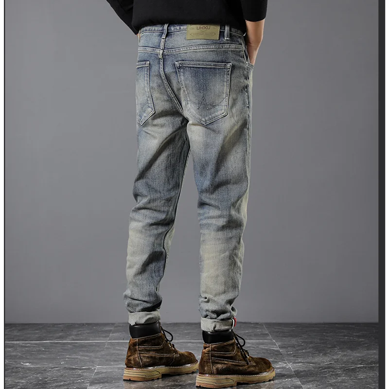 Streetwear Men 2022 New Pattern Vintage Recreational Blue Pants American Straight Cylinder Comfortable Loose Jeans Autumn Femal