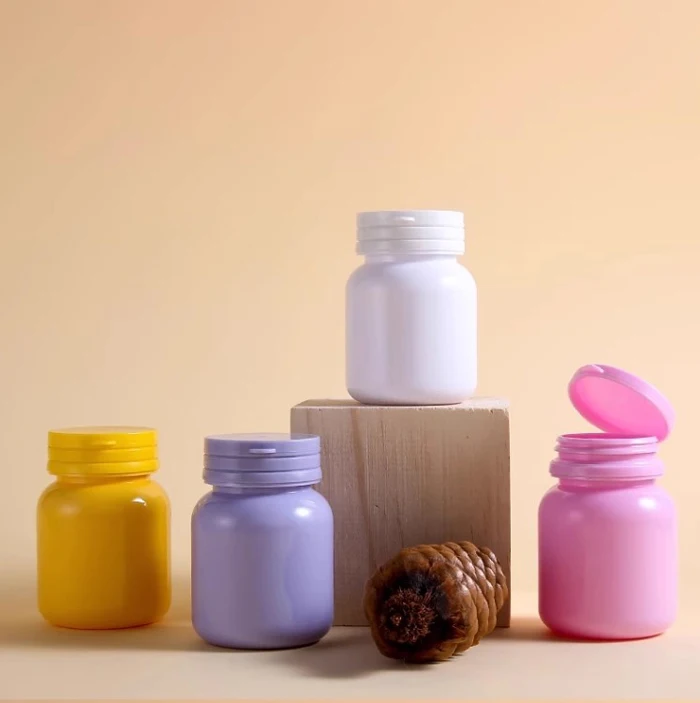 (100 шт./лот) 60 мл флакон для конфет PS желтого/фиолетового/белого/розового цвета