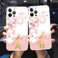pink floral initials a to z white tempered glass case for iphone 11 13 pro max 12 pro max 12 13 mini case