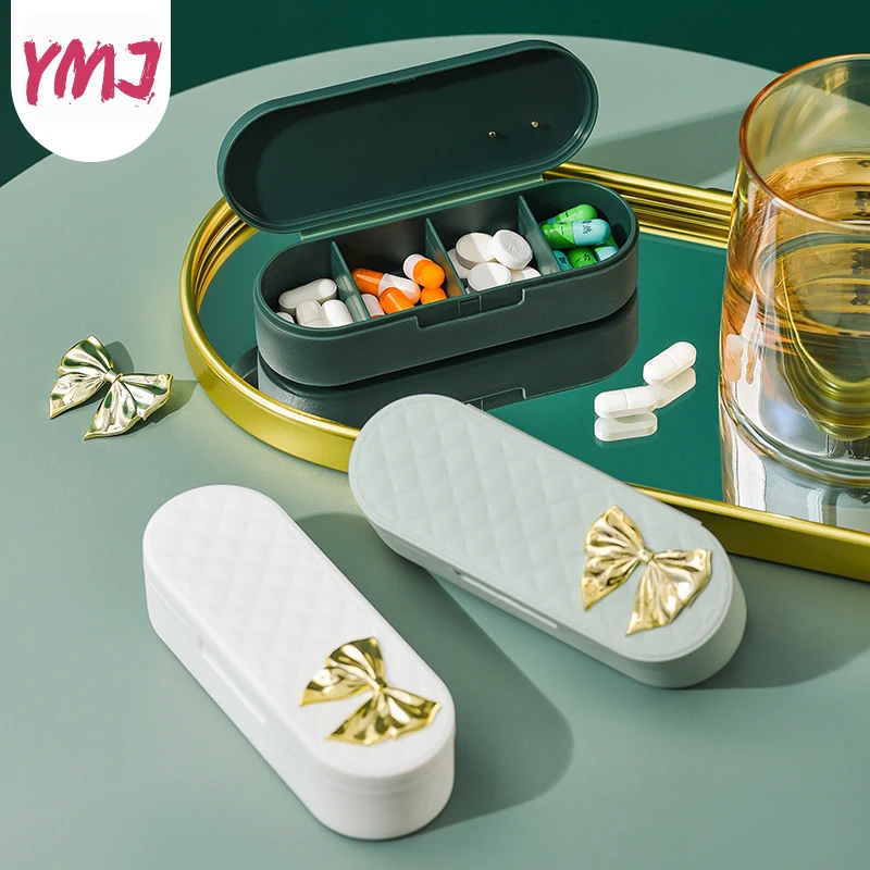 

Portable 4 grids Organizer Container for Tablets Travel Bow-knot Deco Pill Box Small Box for Tablets Container for Medicines