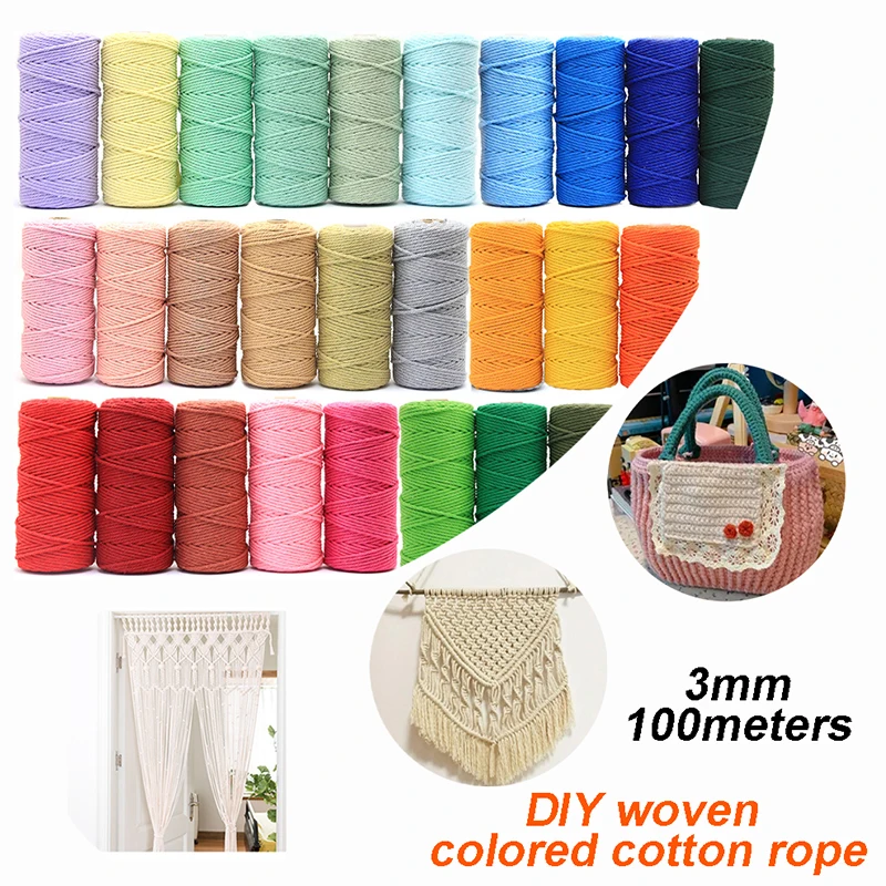 

Macrame Rope 3mm 100M Colorful Cotton Cord Handmade Boho Decor Rope Twisted Macrame Thread for DIY Home Wedding Decoration Tools
