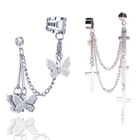 silver butterfly cross clip earrings pendant double pierced earring ear hook stainless steel ear clips earrings jewelry girls