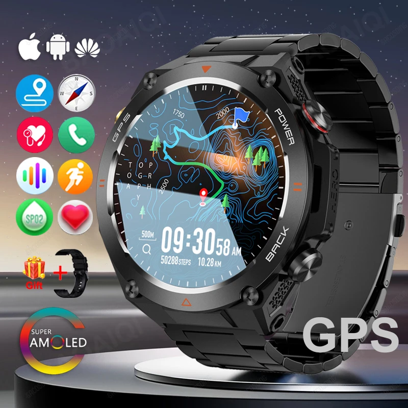 Новинка 2024 смарт-часы с GPS для мужчин дисплей 1 45 дюйма Ultra HD встроенный GPS-компас
