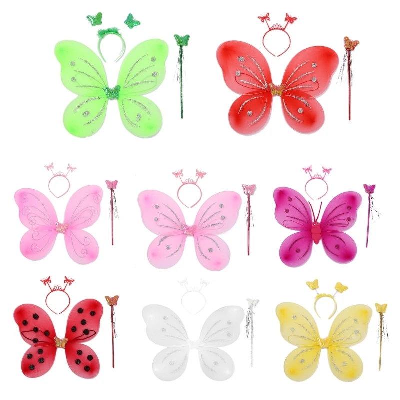 

2023 New Girls Angel Wings Wings with Fairy Stick Headband Kindergarten Halloween Dress Up Cosplay-Props Princess