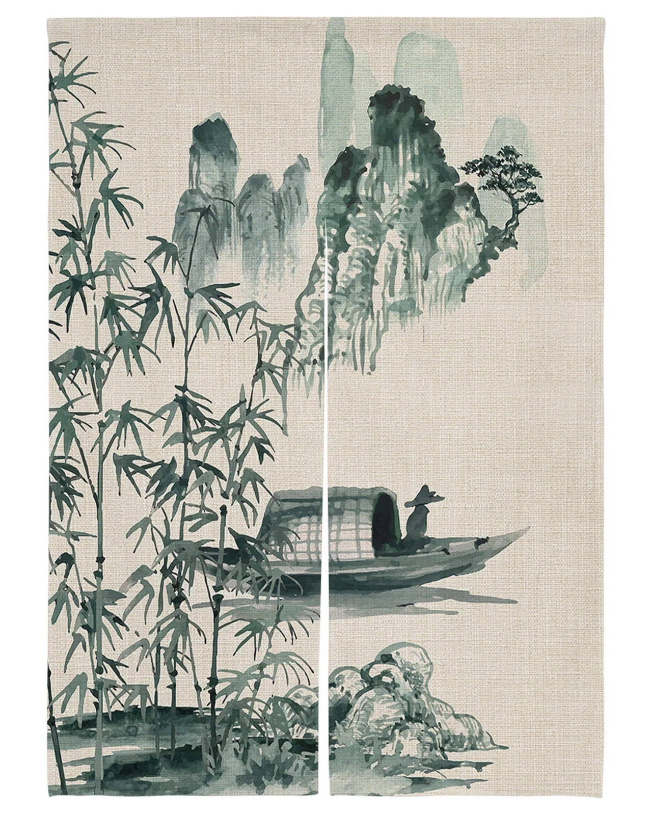 

Chinese Painting Landscape Bamboo Boat Japanese Door Curtain Restaurant Kitchen Entrance Partition Doorway Curtains Half-Curtain