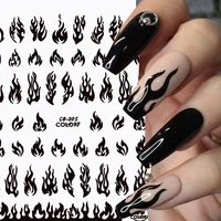 3d flame nail stickers black white gold flame self adhesive nail art sticker transfer sliders wraps manicures diy decorations