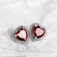 s2883 fashion jewelry white gold plating love heart stud earrings copper inlaid rose zircon earrings