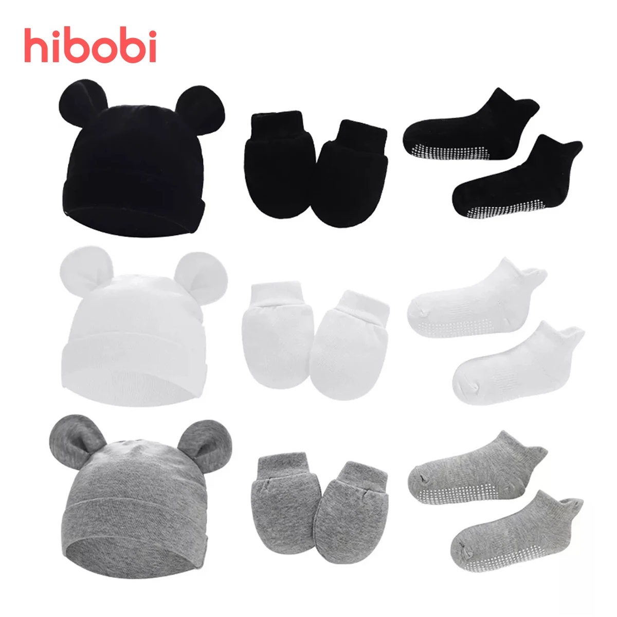 

Hibobi Baby Anti Grasping Gloves & Socks With Bear Ear Hat 3pcs