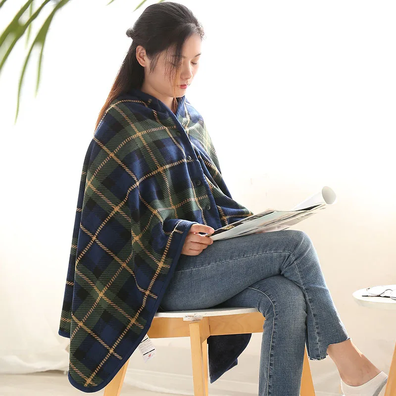 

Winter Warm Shawl Blanket Wearable Plaid Blanket With Button Sofa Bed Travel Bedroom Blanket Plush Shawl Thicken Throw BlackCape