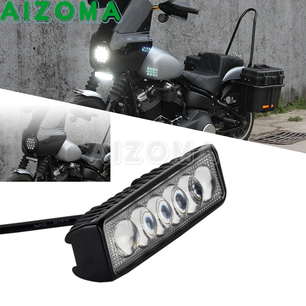 

6" 18W Thug/Club Style Motorcycles LED Work Light Bar Daytime Driving Spot Light Lamp DRL For Harley Dyna Softail 00-17 M8 FXBB