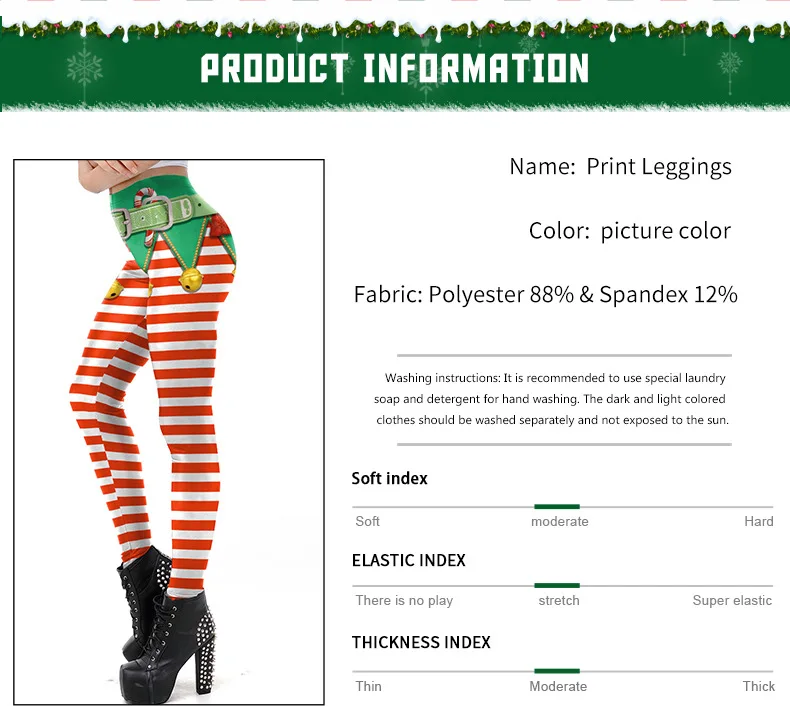 Christmas Carnival Night Leggings Women's Sexy Hip-lifting Tights Red Barcode Pencil Pants Printing Fashion HIGH Pencil Pants