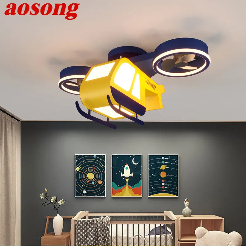 

AOSONG Children's Ceiling Fan Lights Remote Control 3 Colors Dimmable LED Cartoon Airplane Lamp for Home Kids Room Kindergarten