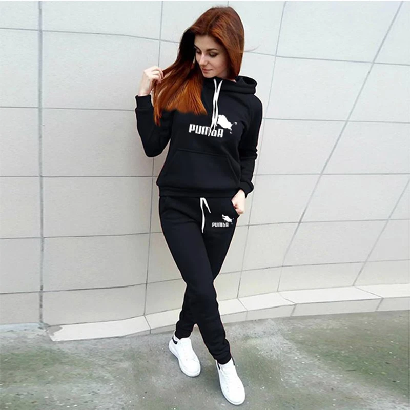 Spring And Autumn Women's Sportswear 2 Piece Hoodie Pants Printed Sportswear Set Thickening Warm Ladies Girls Jogging Hoodie Set