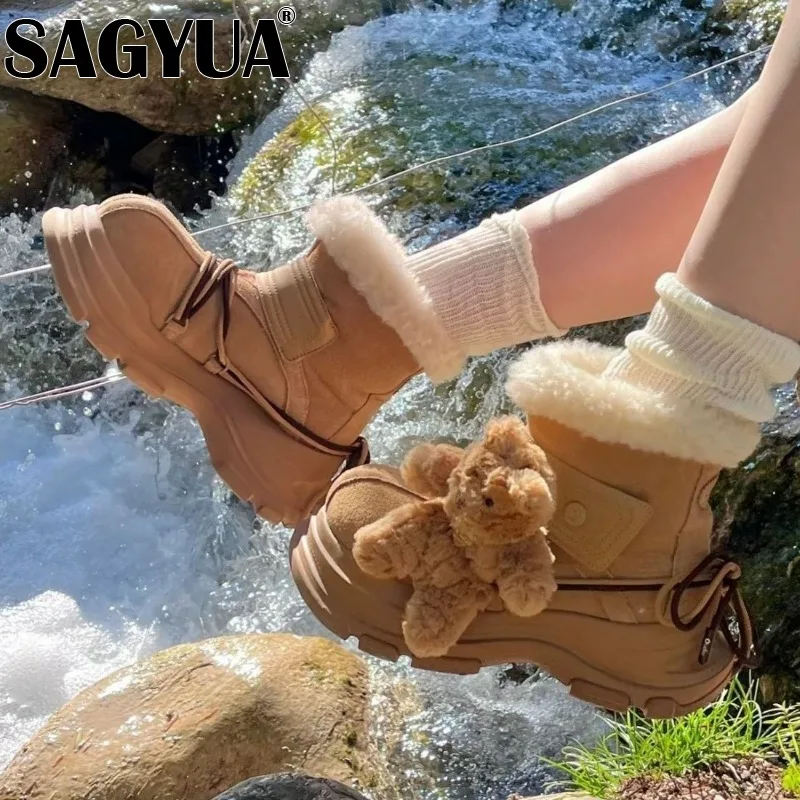 Fur Platform Ankle Women Snow Boots Brand Suede Warm Plush Cotton Shoes Casual Woman Winter Trend Fad Non Slip Botas Mujer