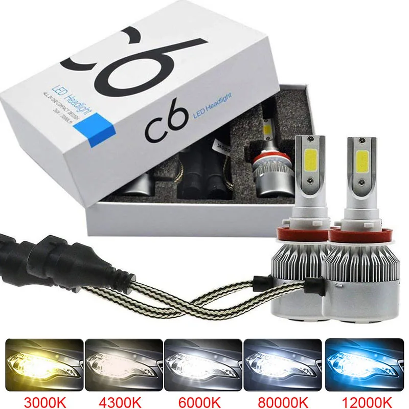 

2pcs C6 H1 H3 Led Headlight Bulbs H7 LED Lights H4 LED 880 H11 HB3 9005 HB4 9006 H13 6000K 72W 8000LM Auto Headlamps Car Styling