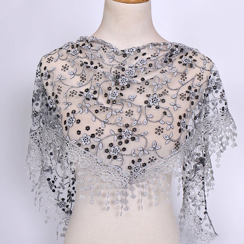 Элегантный цветочный кружевной треугольный шарф женский шейный весенне-летний