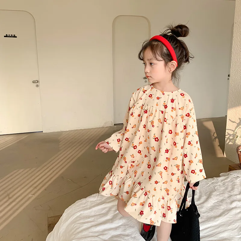 

Платье принцессы для маленьких девочек на весну и осень, Модные Платья с цветочным рукавом, новинка 2022, Детские повседневные костюмы, детска...