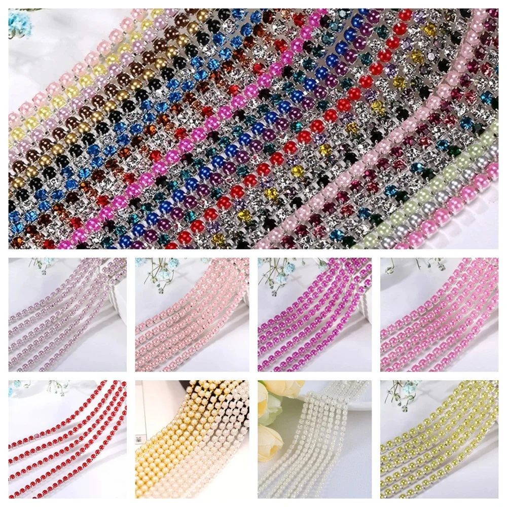 

SS6/SS8 Colorful Pearl Claw Chain Pearl Chain Metal Diamond Chain Clothing Wedding Accessories DIY Accessories
