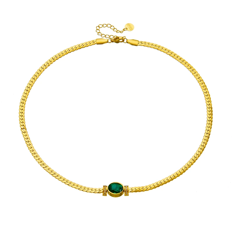 MEYRROYU ожерелье из нержавеющей стали 316L в стиле ретро с зеленым эллипсом и