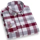 Мужская рубашка из ткани Оксфорд, Повседневная рубашка из 100% хлопка в клетку, с длинными рукавами, воротником на пуговицах, удобная рубашка в клетку