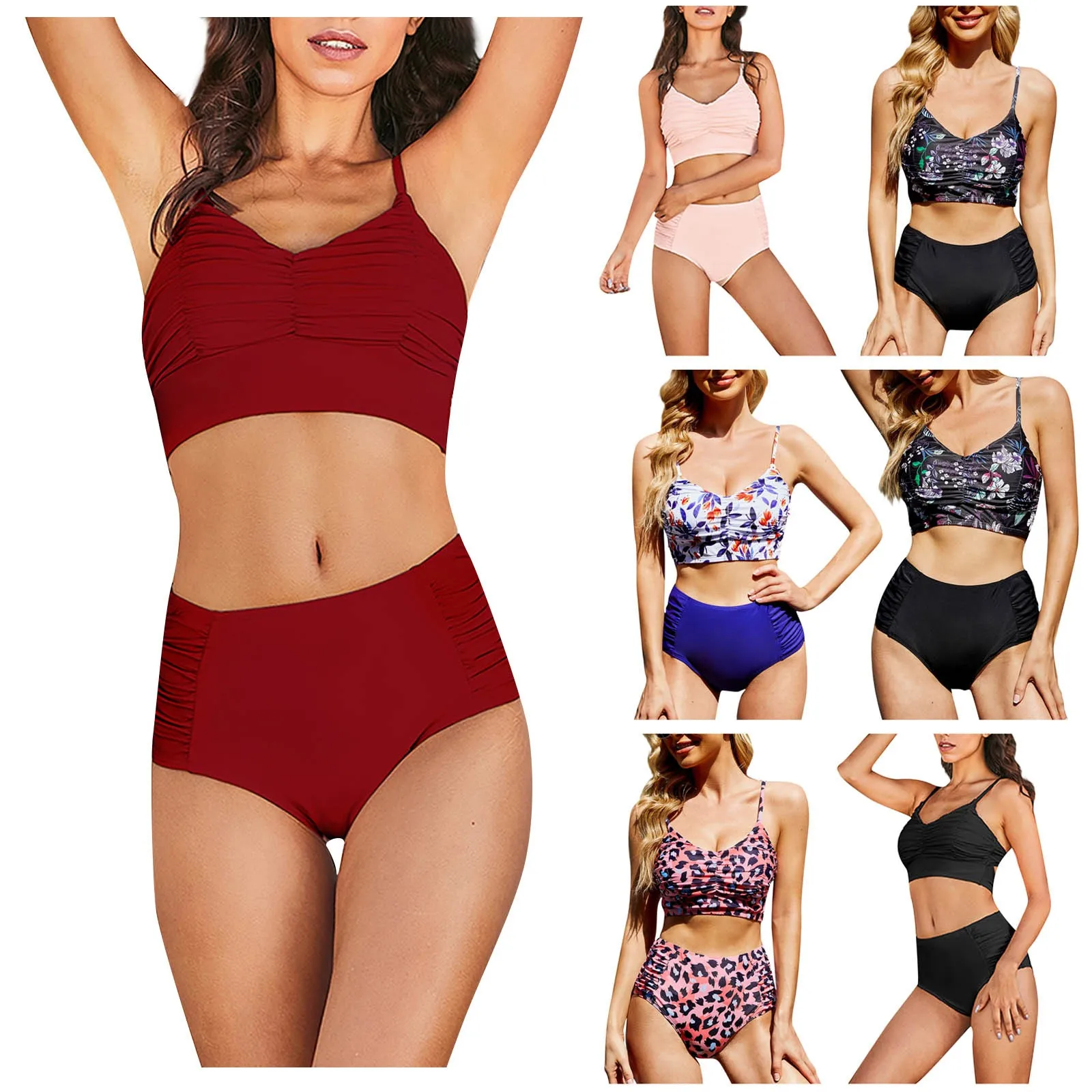 

Женское сексуальное бикини, купальник с высокой талией, красный сексуальный купальник, новинка 2023, женский купальный костюм, однотонное женское бикини с вырезами