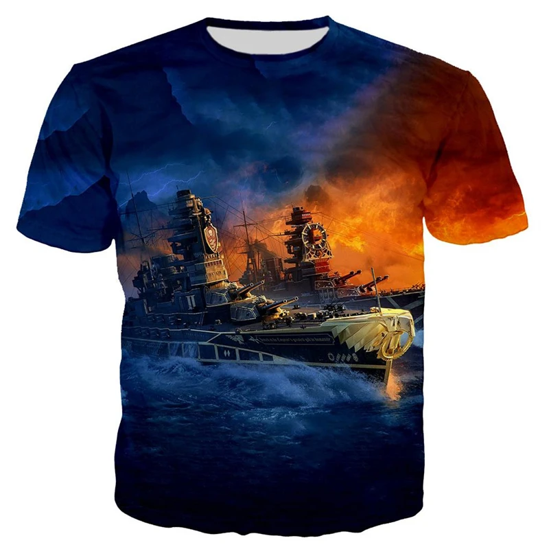 Maritime Fleet Print T-shirt Men's Clothing Round Neck Short Sleeve T Shirt Outdoor Casual Street Cool Design Oversized Tees Top
