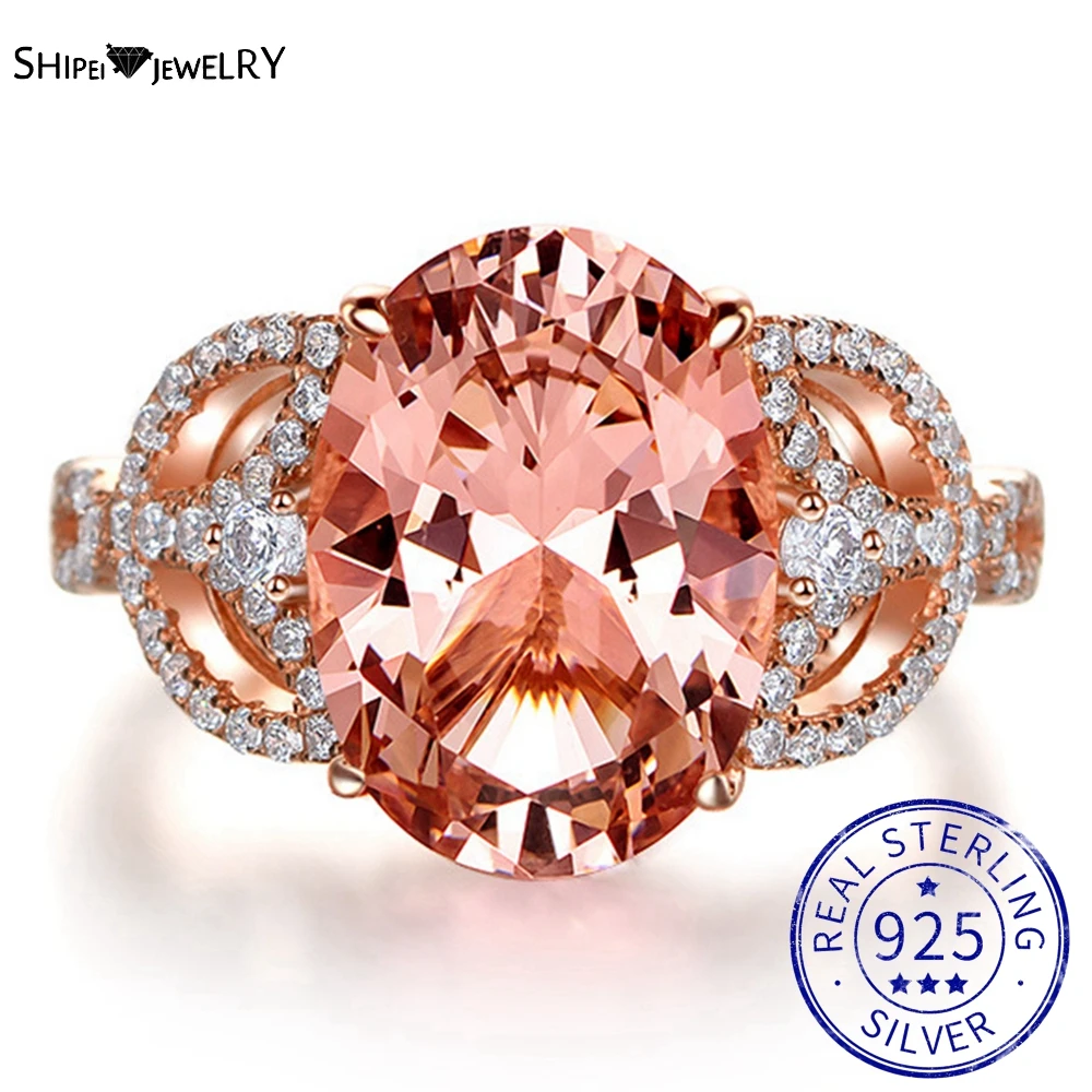 

Shipei Luxury 100% 925 Sterling Silver Oval Cut 10CT Pink Created Moissanite Gemstone Fine Jewelry Ring Wedding Engagement Rings