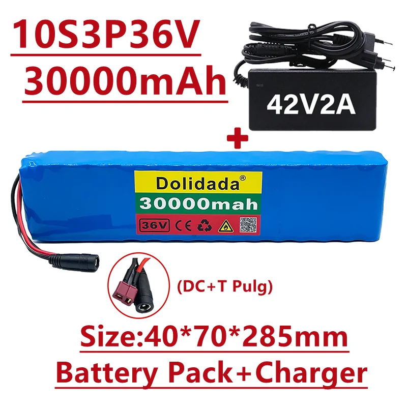 

2022new10s3p 36V 30ah battery eBike battery pack 18650 lithium ion battery 500W high power large capacity 42V motorcycle scooter