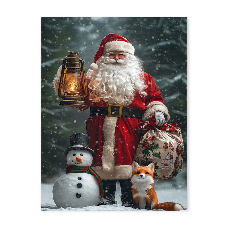 Vintage Red Christmas Tree Gift Wall Art Poster Truck Snowman Santa Claus Canvas Painting for Festival Living Room Home Decor