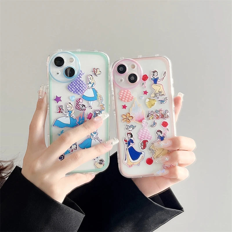 

cute cartoon Disney Princess Transparent silicone Phone Case For iPhone 13 12 11 14 Pro Max Shockproof Soft TPU Protective Cover