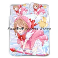 teenager girls kawaii 3 pcs bedding sets anime cardcaptor sakura duvet cover with pillowcase for kids cartoon bedroom textile