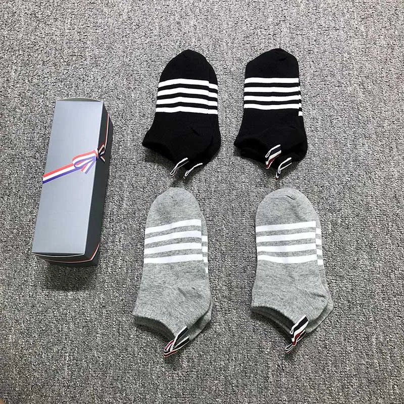 

TB THOM Men's Socks Classic White 4-bar Stripes Ankle Socks Women's High Quality Sports Boat Stockings Cotton Socks Ins 6 Pairs