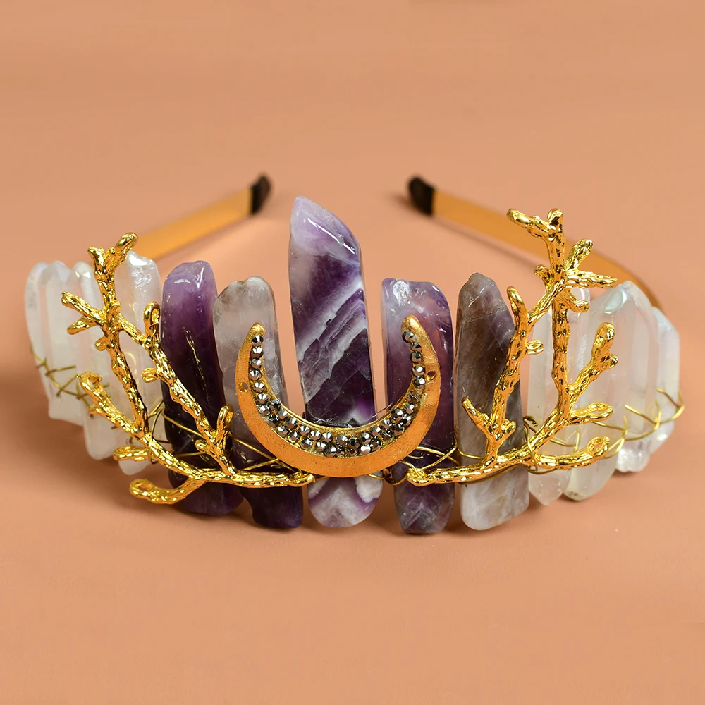 

Hair Jewelry Quartz Tiara Raw Crystal Headband Hair Hoop Pangen Mermaid Crown Wedding Battette Bridal Hair Accessories Headpiece