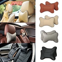 2pcs car neck pillows auto headrest filled fiber for head pain relief pu leather pillow travel car seat home car accessories