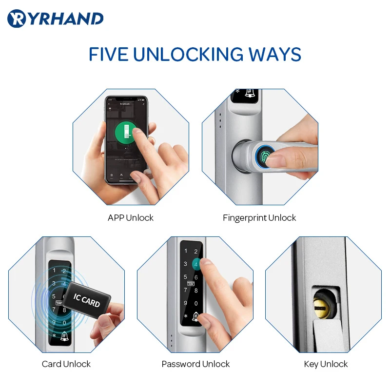 Tuya WiFi App waterproof Smart Door Lock Aluminum Biometric lock fingerprint door handle Digital Keyless lock for Glass Sliding images - 6