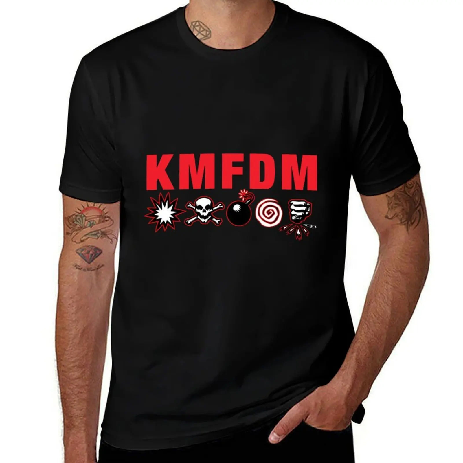 Фото Классическая футболка с символикой Kmfdm, хлопковый топ с короткими рукавами №1