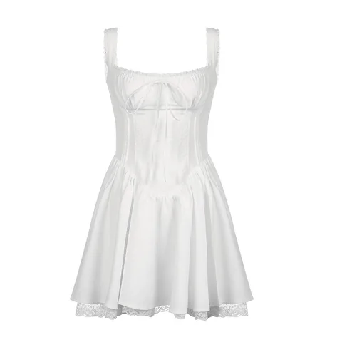 Женское кружевное мини-платье на бретельках ALLNeon Hotsweet, летнее платье-качели в стиле сказочного балерины, облегающие платья Y2K, милое женское платье