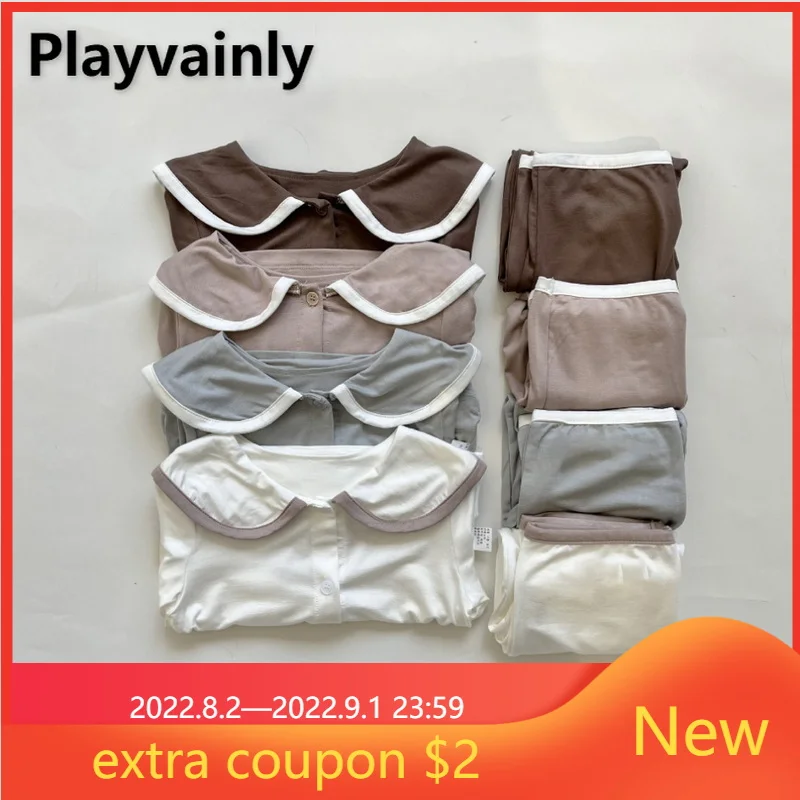 

Домашняя одежда, новый осенний комплект из 2 предметов для девочек, хлопковая Повседневная Пижама с отложным воротником и длинными рукавами...