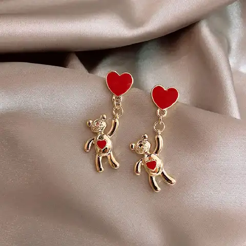 Women's jewelry earrings in the style of punk, cute red red earrings in the shape of a heart for girls, evening earrings for a gift, 2020