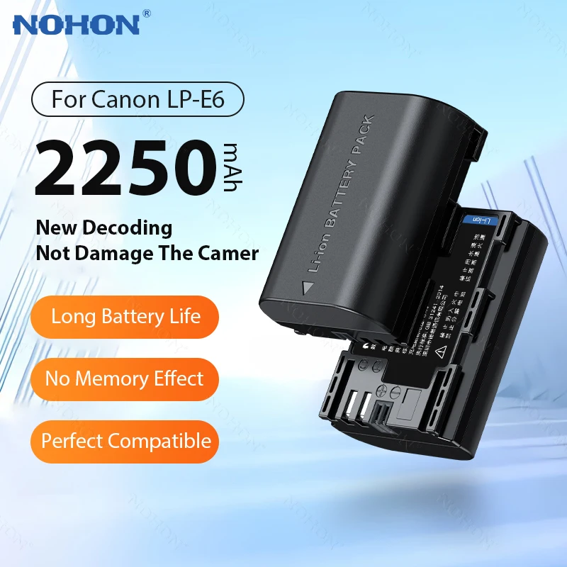 

NOHON LP E6 E6NH Camera Battery for Canon Digital 6d 60d 80d 7d 5d3 70d 5d2 5d4 R6 R5 Eos SLR 5d Mark 4 Bateria with Charger