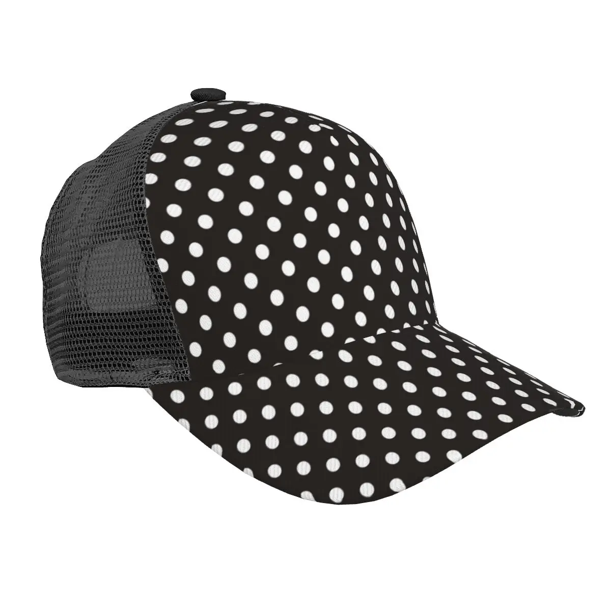 

Mesh Baseball Cap Men Women White Polka Dots On Black Background Dad Hat Unisex Hip Hop Hat Outdoor Hat Gorras
