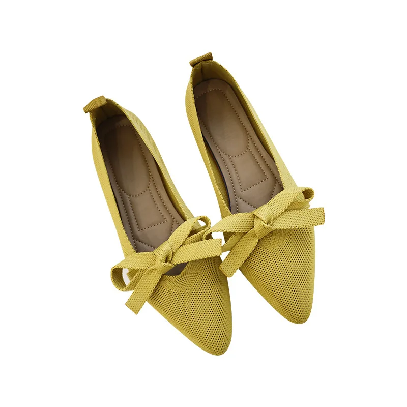 

TSTCTB 2022 Summer Sweet Knitted Shoes Women Bowknot Soft Flats Sneakers Pointed Toe Flat Heel Slip On Boat Shoes