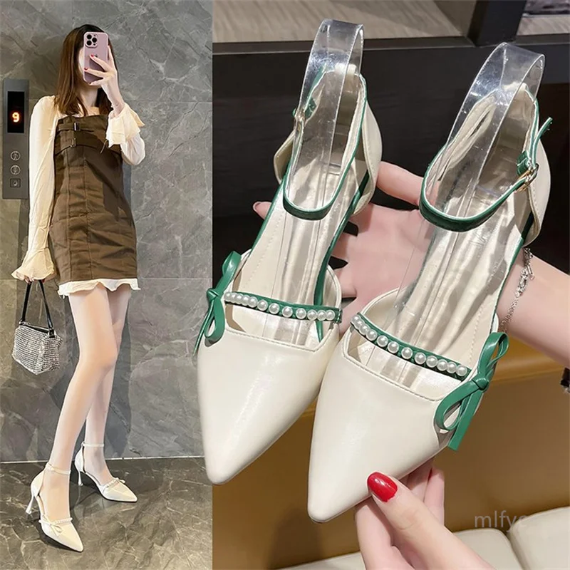 

2021 new pointed toe stiletto high heels with hollow French small fresh single shoes fairy style female sandals single shoes